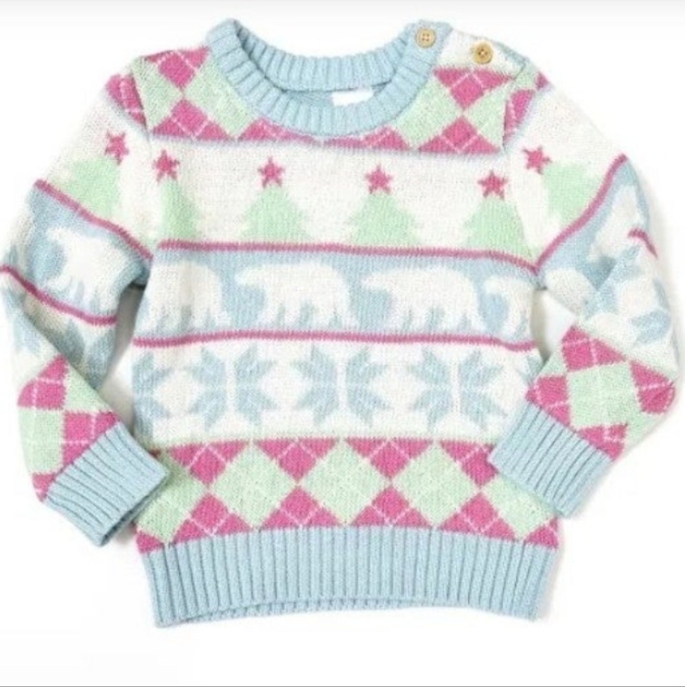 NWT 4T Girls Sweater Blue Pink Knit Warm